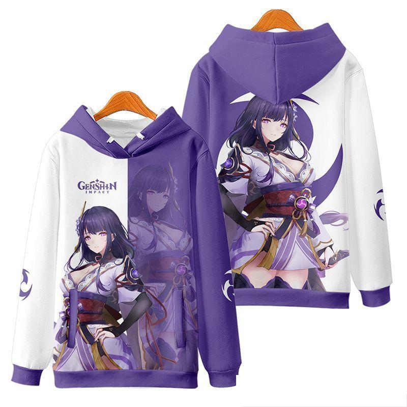 Raiden Shogun Genshin Impact Cosplay Hoodies 3D Print Unisex Anime Cartoon Sweatshirt Oversized  Women Harajuku Pullover Coat
