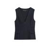 Autumn New Women's Clothing Pleated Decoration V-neck Sleeveless Vest Cropped Short Skirt Hem Tops 2180131