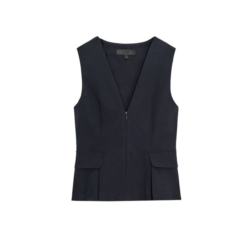 Autumn New Women's Clothing Pleated Decoration V-neck Sleeveless Vest Cropped Short Skirt Hem Tops 2180131