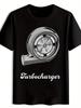 Graphic T-shirt - Black Automotive Design with Turbocharger