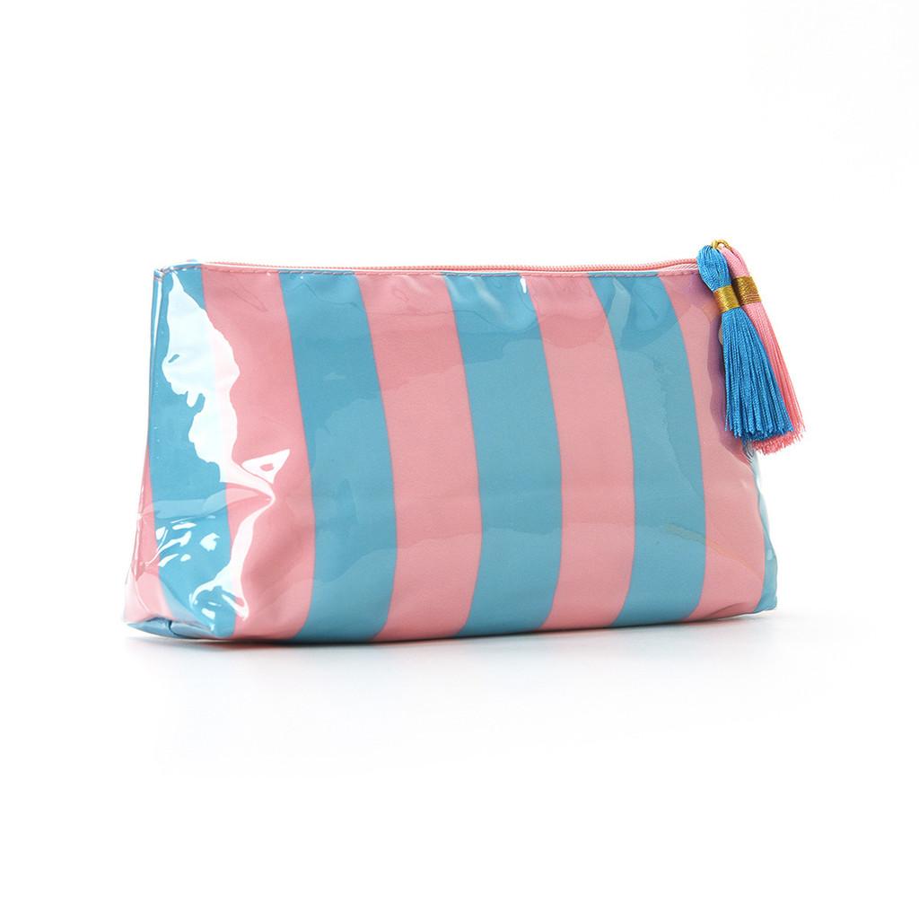 Portable Waterproof Cosmetic Organizer With Pvc And Striped Design For Daily Use