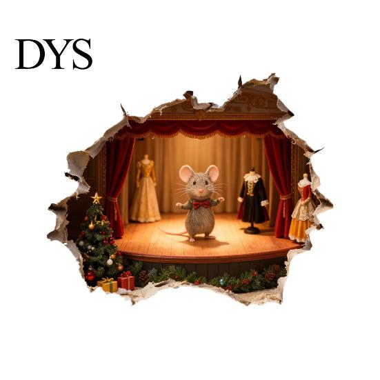 Mouse Hole Wall Decal 3D Christmas Sticker, Waterproof PVC Decal, Creative Festive Home Decoration Scene Easy Apply for Holiday Living Room