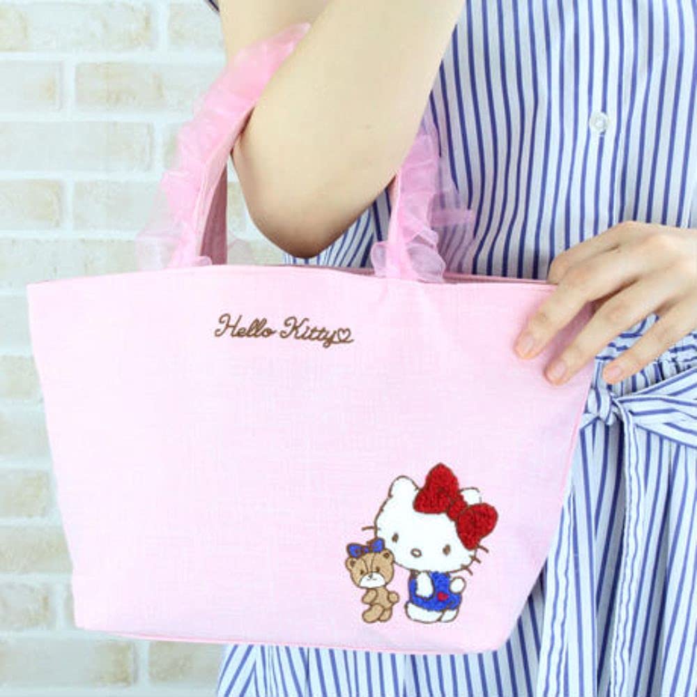 Yasuda Tsusho Sagara Embroidered Organza Frill Hello Kitty Frill BAG102 Bag, Pink,