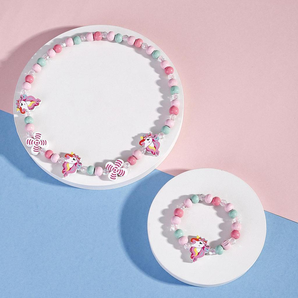 2pcs Children's Luminous Necklace Bracelet Set Cartoon Princess Jewelry Accessories Makeup Toys for Kids Girls Birthday Gifts