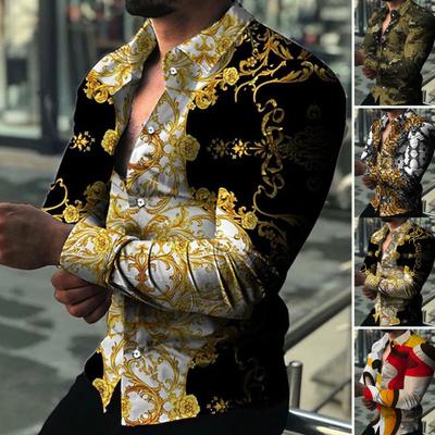 Herenhemd Lange Mouwen Knopen Revers Vest Enkele Rij Warm Slim Fit Casual Bloemenprint Herfst Top voor Date