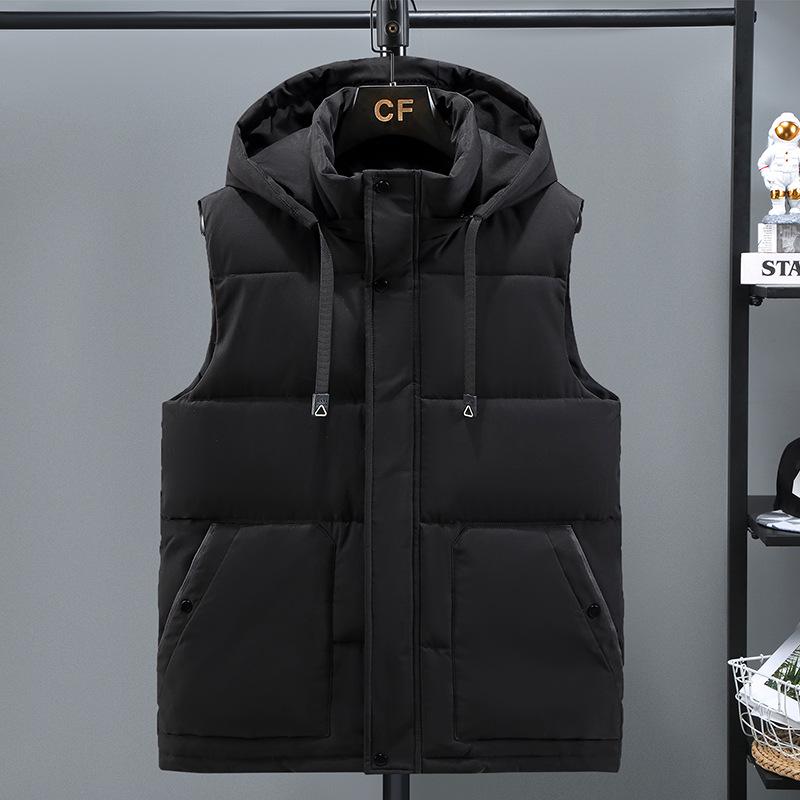 Men's Korean Style Hooded Cotton Vest with Printed Logo - Thick Sleeveless Outerwear for Autumn/Winter