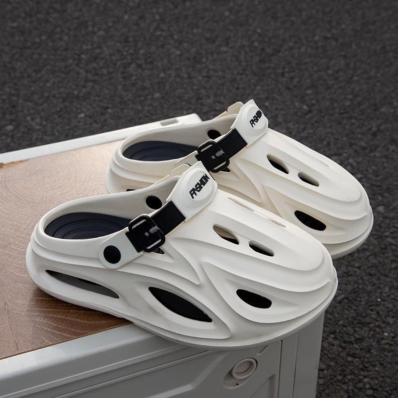 Pánské prodyšné zahradní pantofle: Neformální plážové sandály na silné podrážce, pantofle s kulatou špičkou, letní obuv.