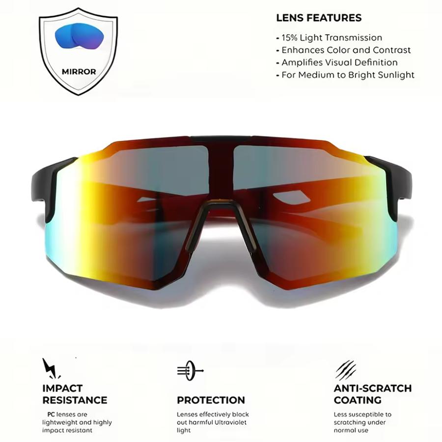 Übergroße Bunte Sportsonnenbrille - Wraparound-Design, UV400 Unisex Komfortpassform für Radfahren, Wandern & Outdoor