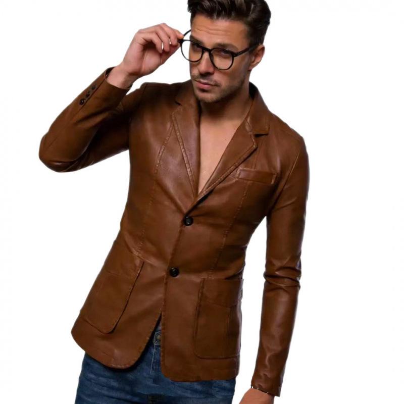 New European and American men's PU leather jacket slim lapel trendy versatile locomotive leather jacket men's autumn