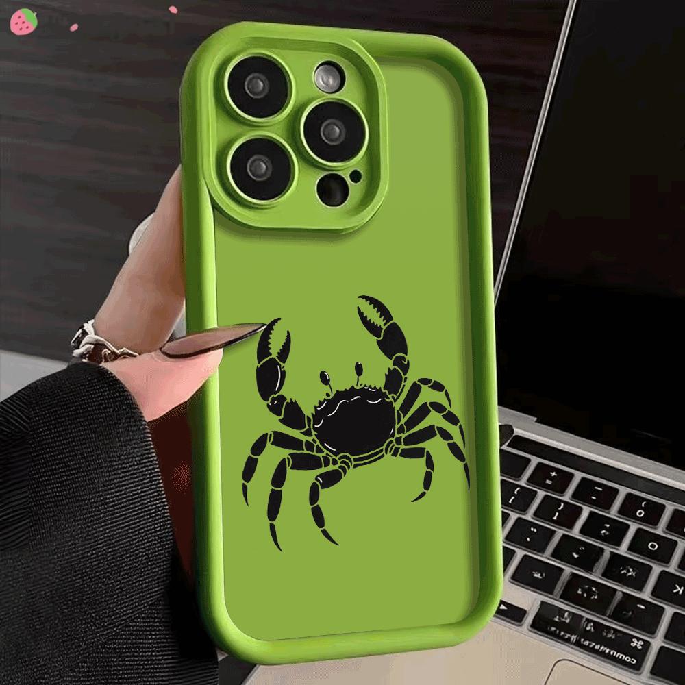 Shockproof Phone Case For iPhone 16 15 14 13 12 11 Pro Max Plus/Mini XS Funny Black Crab Pattern TPU Lens Protect Soft Cover