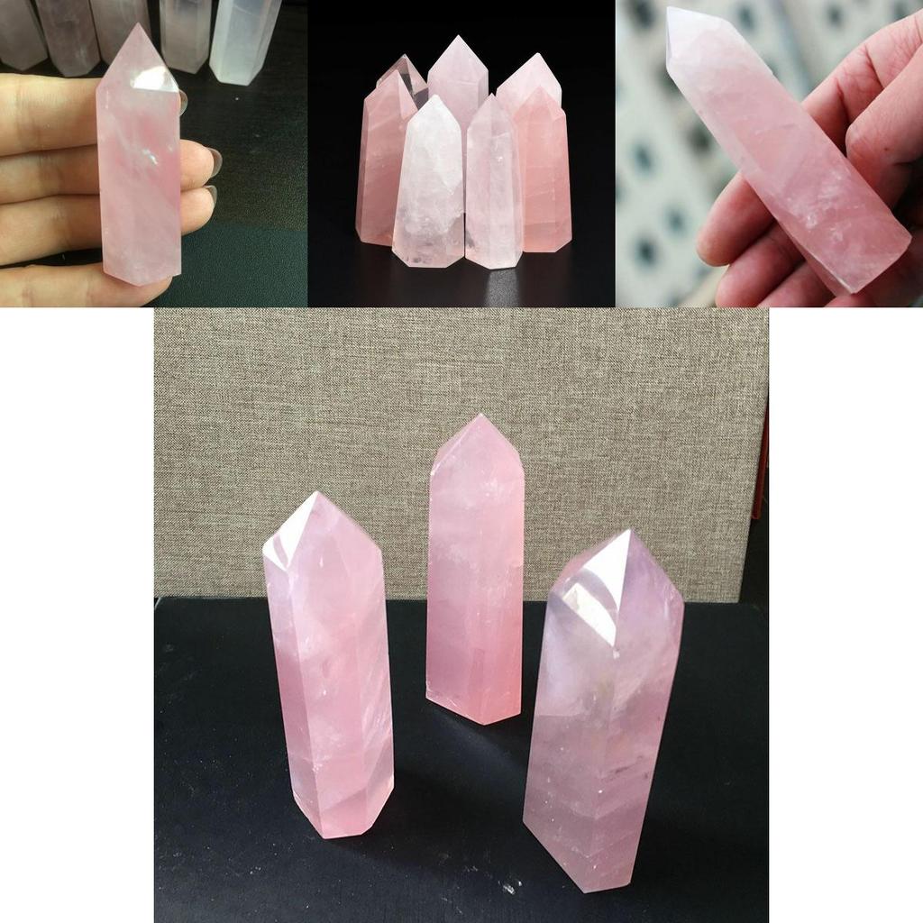 Elegant Pink Natural Rock Rose Quartz Crystal Point Healing Stone Obelisk Wand For Natural Health