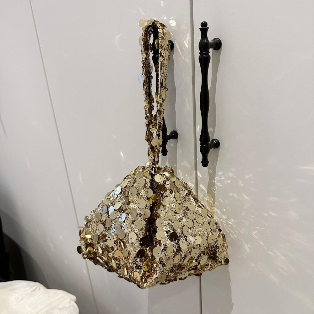 

French Shiny Silver Sequin Wrist Bag Zipper Handbag Blingbling Handbag Small Purse Underarm Bag Evening Banquet Bag Women золотой
