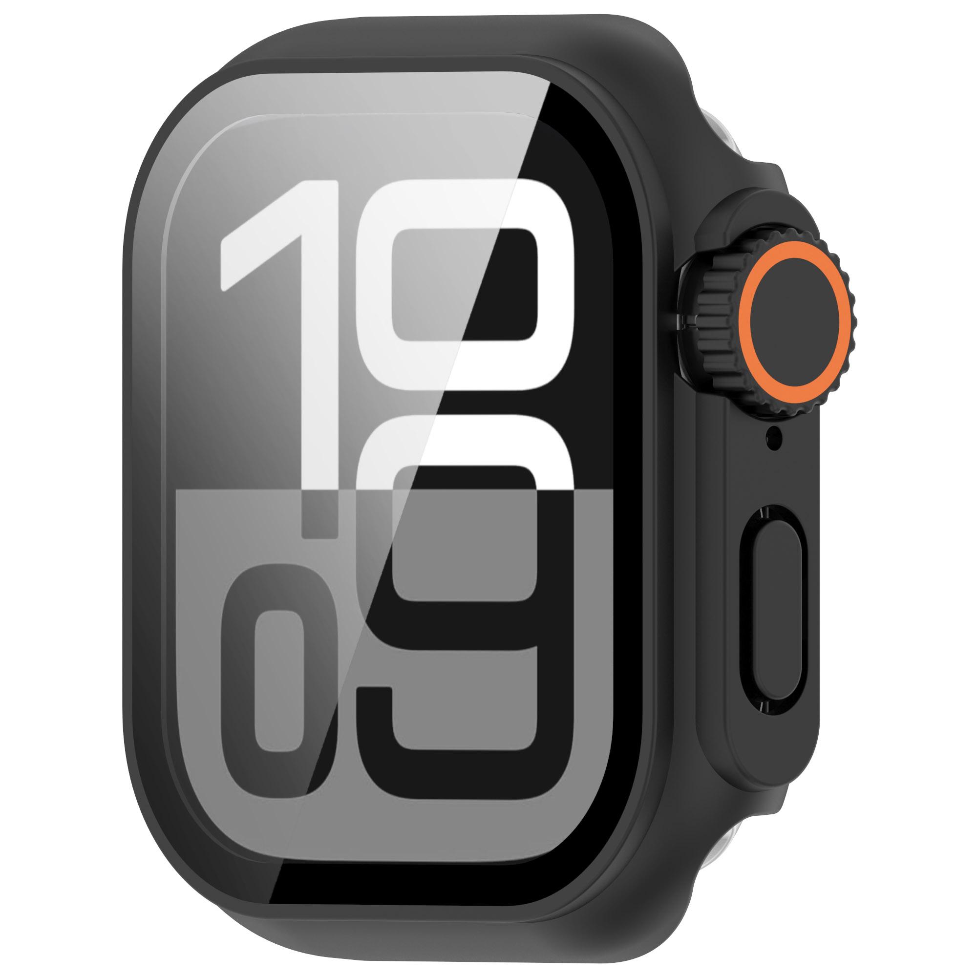 

For Apple Watch Series 10 42mm Protective Case Instant Transformation Ultra 2 Hard PC Watch Cover with Tempered Glass Screen Film Black