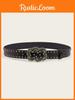 Trendy Vintage Rivet Studded Wide Waist Belt For Women's Denim Pants In Antique Copper