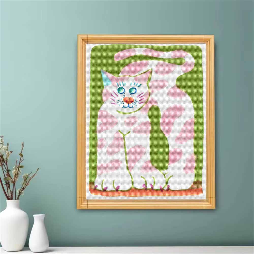 DIY 5D Diamond Art Kit Cute Pink Spotted Cat Pattern Full Drill Canvas Creative Craft for Living Room Decor Wall Art Gift