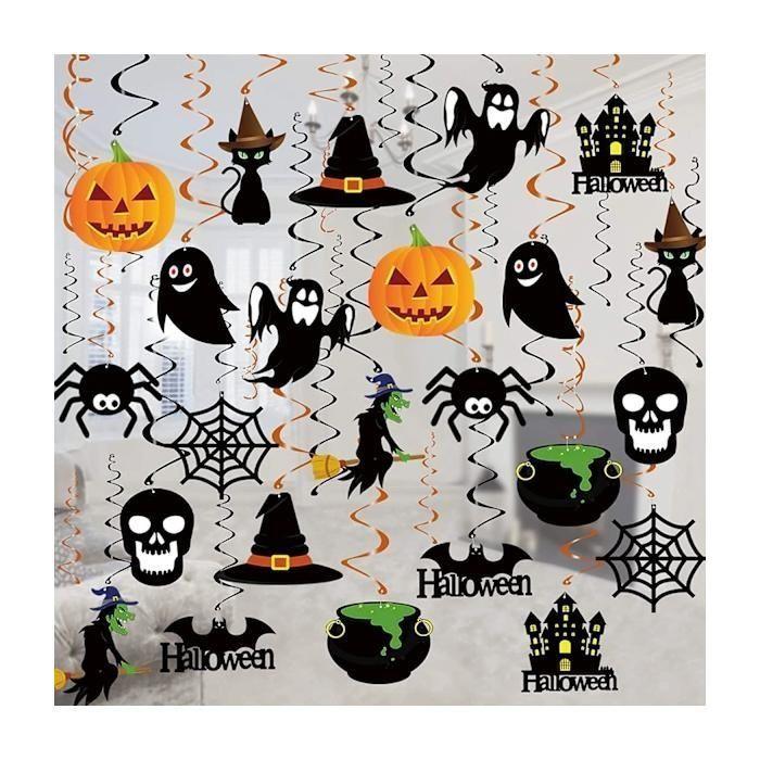 Décoration suspendue - AIMOONSA - Lot 36 pièces (Halloween) - 24 motifs suspendus - 12 spirales métallisées - Multicolore