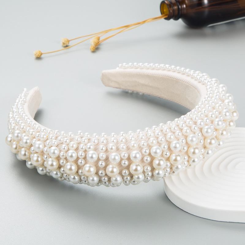 European American High-End Women's Headband New Style Full Pearl Sponge Hairband Simple Personalized Hair Accessory