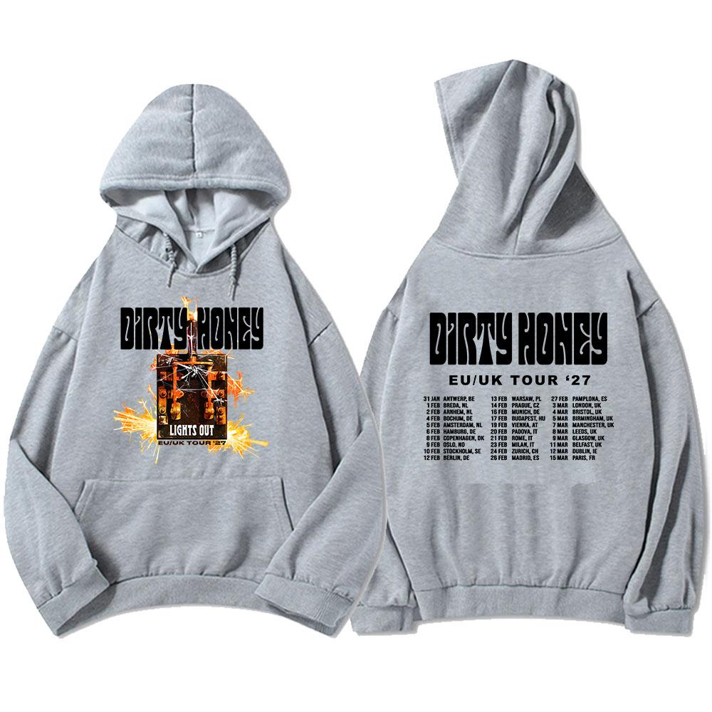 Dirty Honey Lights Out EU/UK Tour Hoodies Unisex Streetwear Fashion Long Sleeve Hooded Sweatshirt Graphic Print Merch Women Men