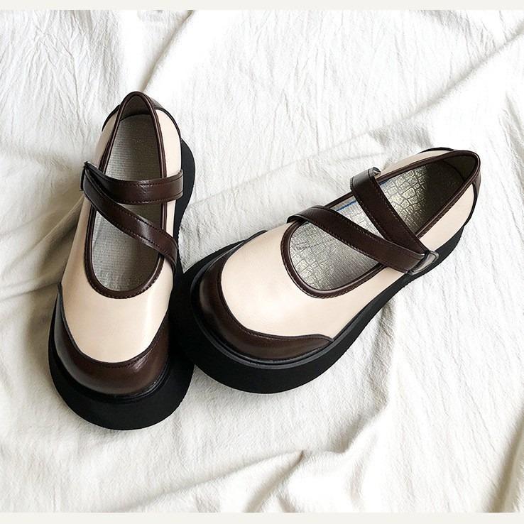 College Style Jk Kleine Lederschuhe Damen Loafer Mit Rundkopfschnalle Frühling Und Sommer Plateau Mary Jane Einzelschuhe