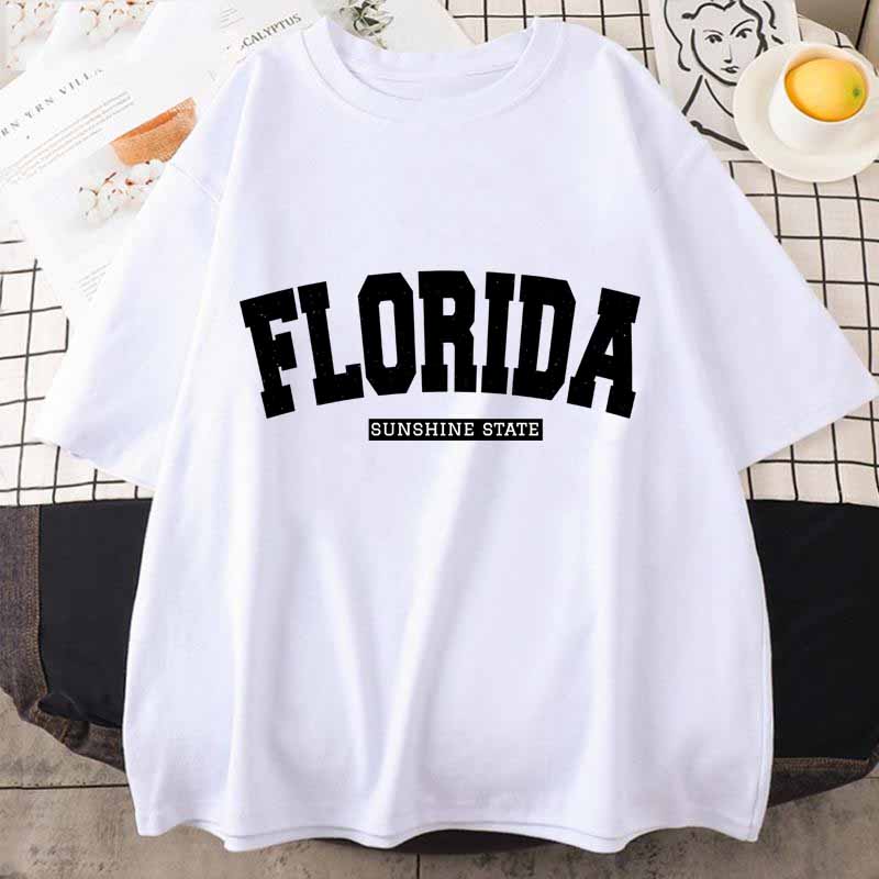 Florida Street City Print Women T-Shirts Summer Brand Short Sleeve High Quality Cotton Tshirt Oversized Loose Tops Casual Tees
