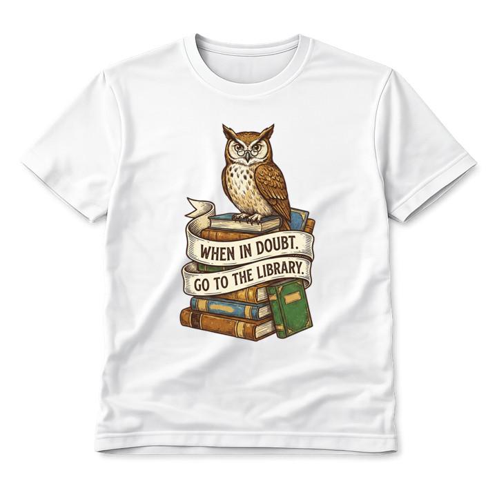 

Owl When In Doubt Go To The Library Books Vintage Illustration Graphic T-Shirt 5XL різнокольоровий
