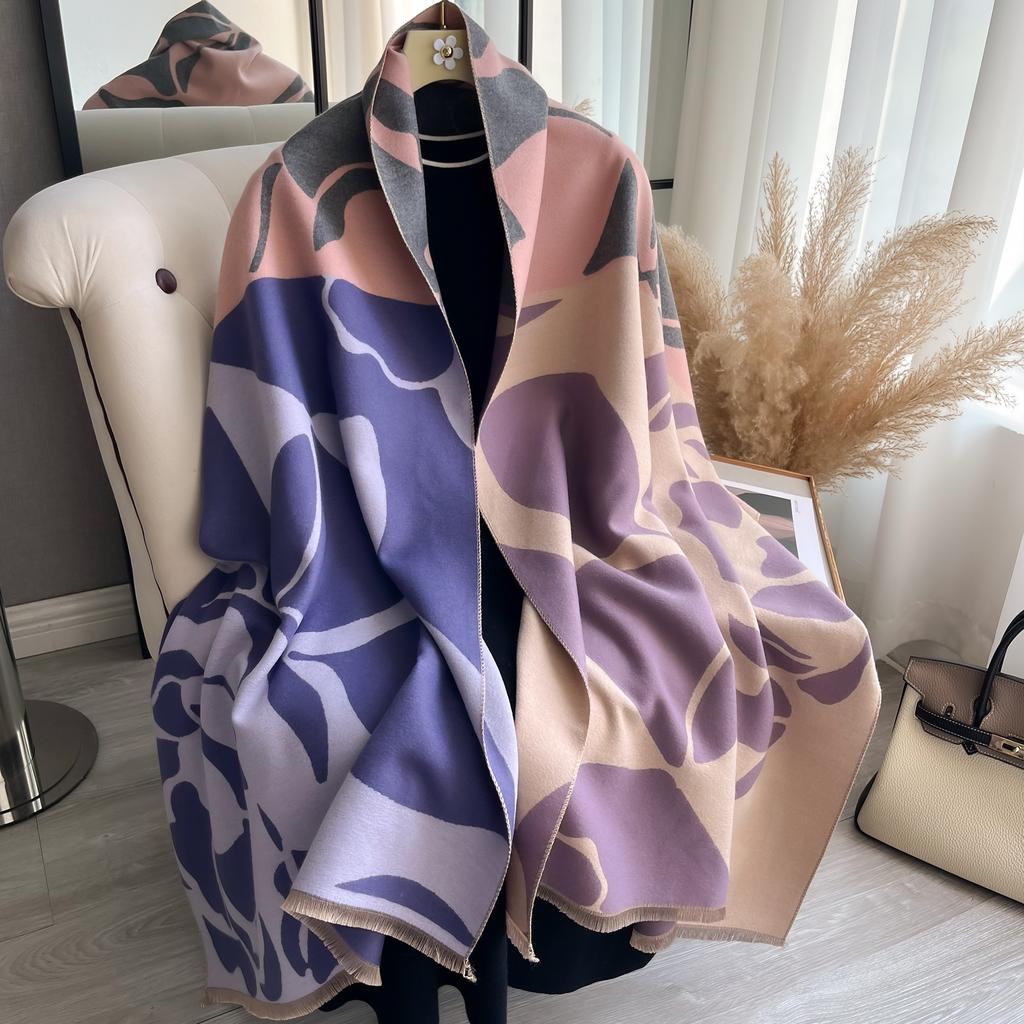 Women Winter Scarf  Luxury Design Floral Autumn Cashmere Scarves Thick Warm Ady Wrap Shawl Pashmina Female Poncho