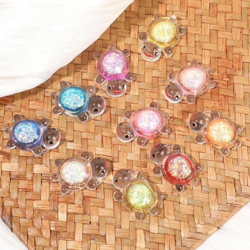 

10 шт. Разноцветные светящиеся миниатюры черепах с пайетками, животные, украшения, декор для сказочного сада, микроландшафт 2.1x3.1cm разноцветный