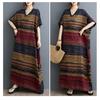 Plus Size Cotton Linen Maxi Dress for Women Loose V-Neck Short Sleeve