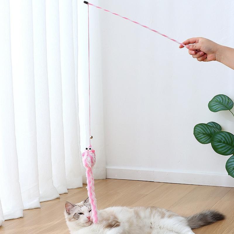 Cat Teaser Stick Toy Plush Mouse with Bell Interactive Teasing Toy for Kitten Bite-Resistant Teeth-Grinding Cat Toy Supplies