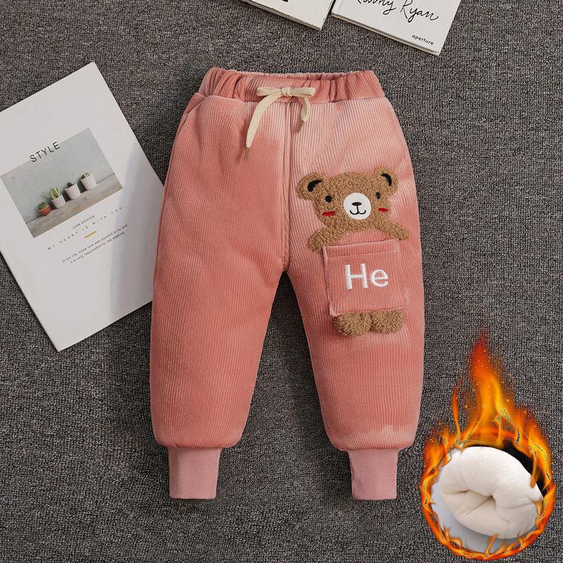 Winter Keep Warm Baby Boys Pants Cute Cartoon Bear Corduroy Girls Trousers Christmas Birthday Gifts 1 2 3 4 5 Years Kids Clothes