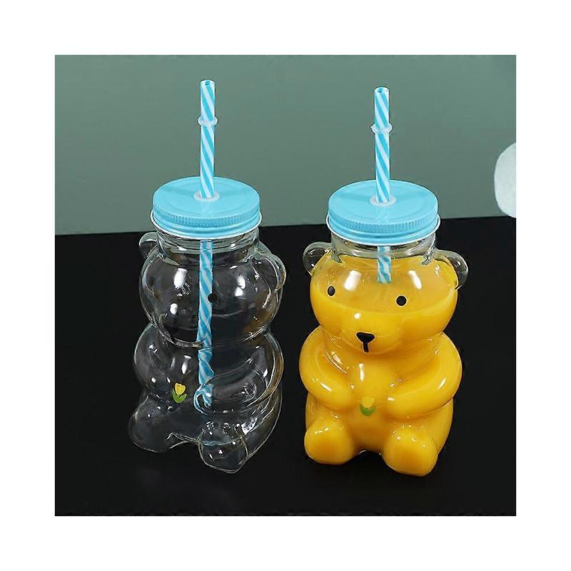 Little Bear Glass Straw Cup, Fresh And Heat-resistant, Cute Bear Juice, Coffee, And Milk Cup, Made Of High Borosilicate Glass