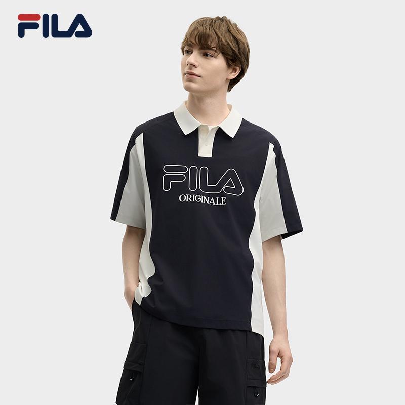 FILA Original Lifestyle Color Block Brand Logo Fashion Casual Daily Versatile Regular Fit Short Sleeve Polo Shirt Men tops Hero-Blue F11M529111FNV