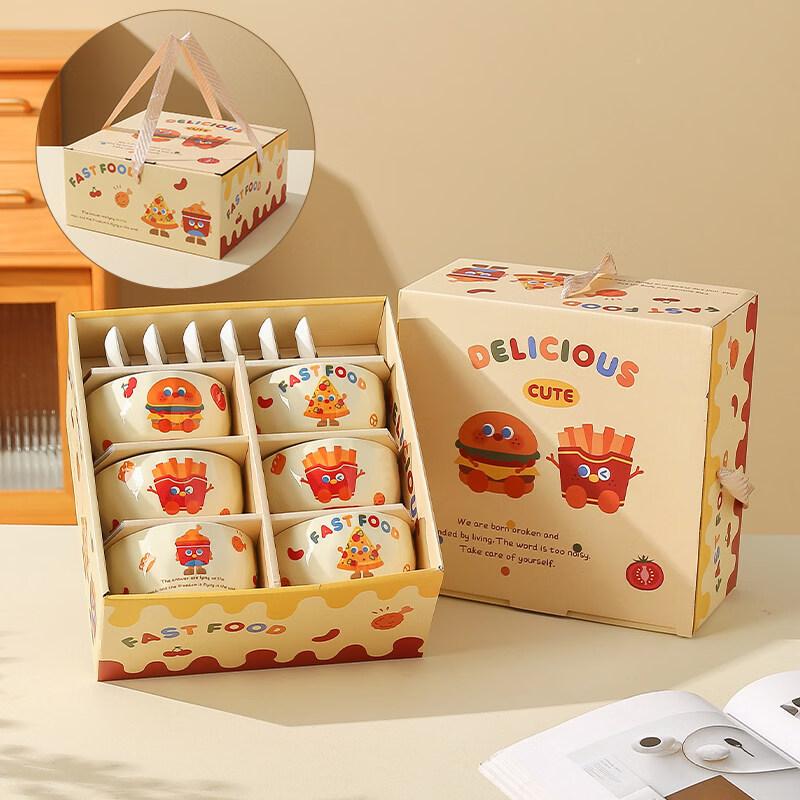 Cute Ceramic Hamburger & Fries Dinnerware Gift Set