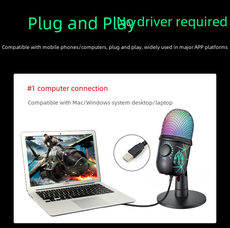 V5 RGB USB Condenser Microphone - Noise Reduction for PC, Mobile, Live Karaoke, and Gaming.
