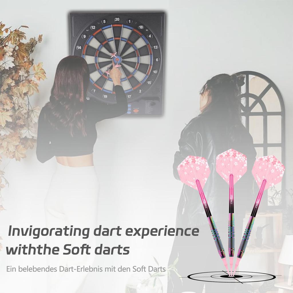 CyeeLife Dartpfeile mit Kunststoffspitze, Professionelles Softdart-Set mit 3 Pfeilen für elektronische Dartscheiben, Inklusive 6 Dartschäften, 6 Flights und einem Dartcase