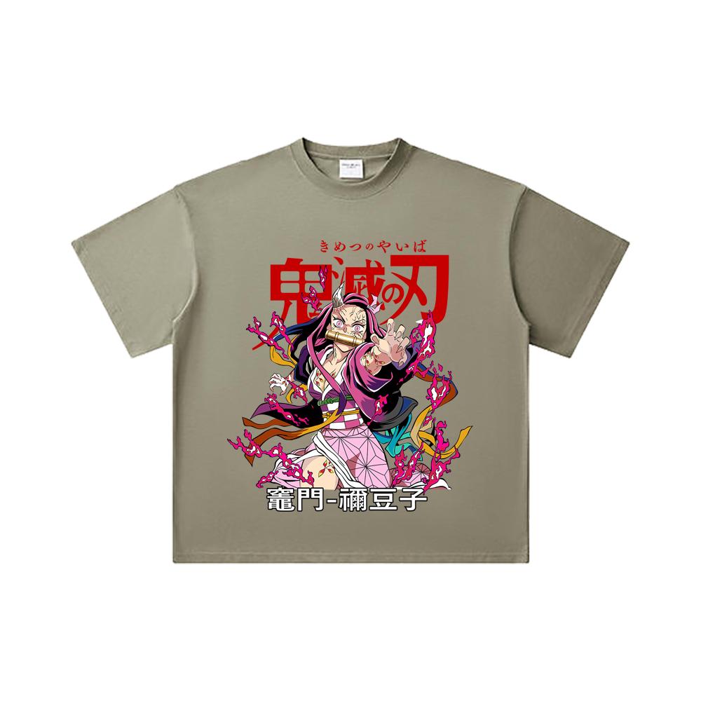 260 GSM Double Yarn 32 Count 100% Cotton Demon Slayer V72 Nezuko Print Unisex Heavy Cotton T Shirt