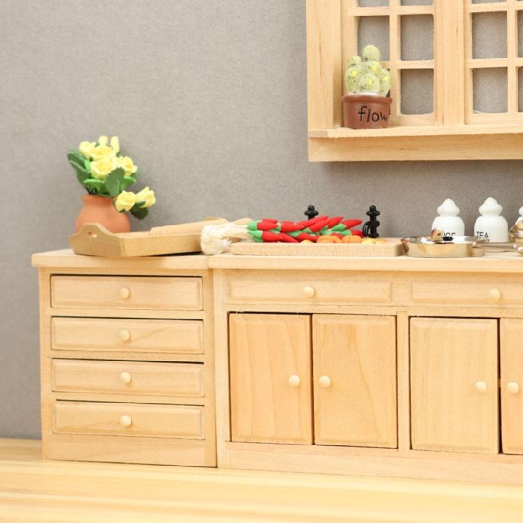 Natural Wood Dollhouses Kitchen Cabinet Miniature Furniture Model Figurine For Realistic Scene Display Arrangement