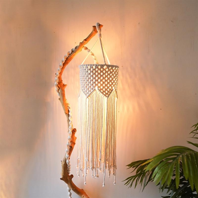 Chandelier Shade, Handmade Pendant Lighting Cover Lamp Shade, 25x55cm Cotton Hand Woven Pendant