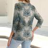 Damenmode Lässiges bedrucktes Button-Down-Hemd 3/4 lange Ärmel Oberteile