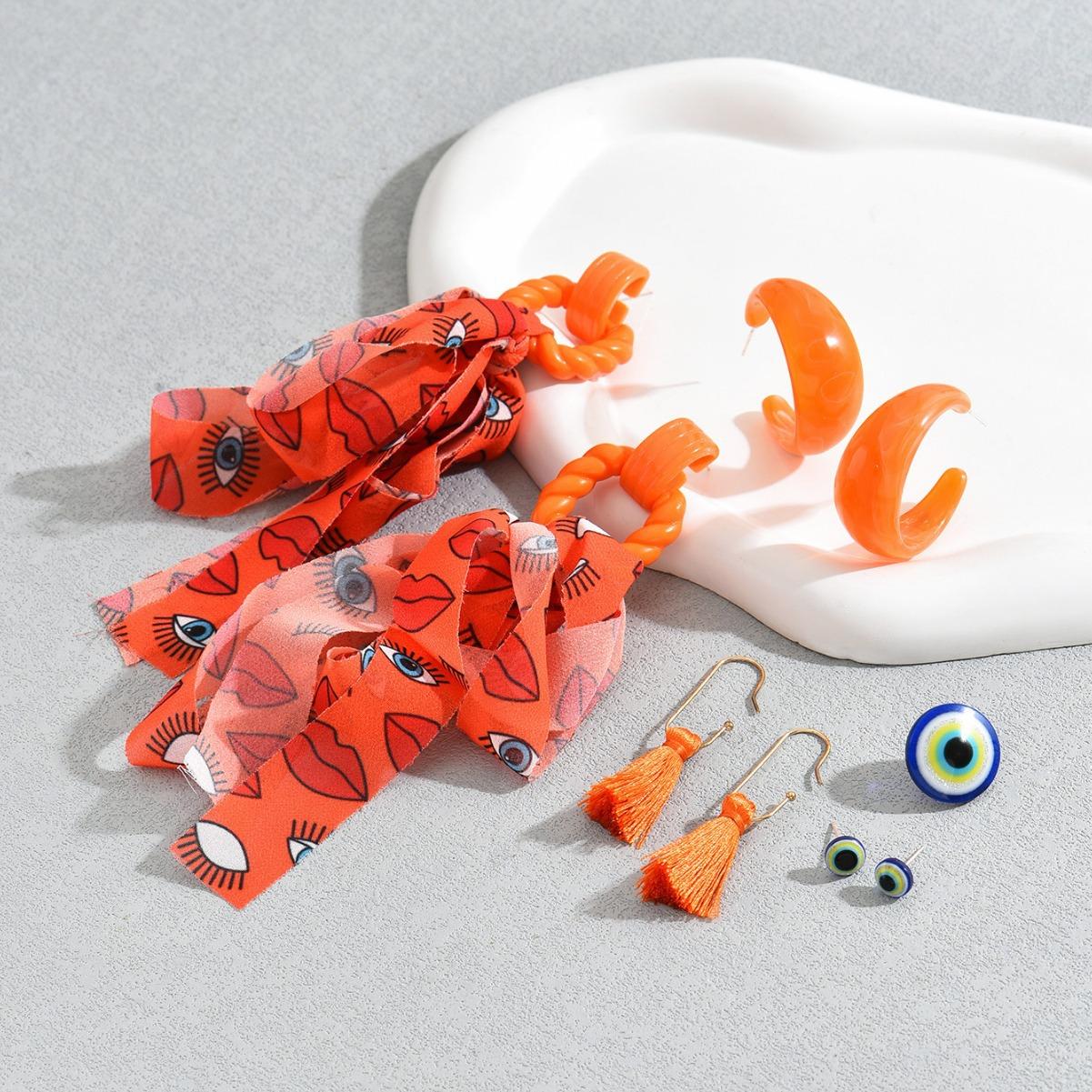 

Новый преувеличенный тренд персонализированный набор серег-пуссет длинный шелковый шарф нишевый дизайн серьги универсальные акриловые серьги