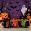 Halloween Candy Basket Mesh Tulle Bow Decorative Bucket Soft Handle Trick or Treat Storage Container for Party and Home Use
