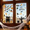 Cartoon Pumpkin Window Cling 4 Sheets Halloween Electrostatic Glass Stickers, Pumpkins Castle Bats Bright Color Decals PVC Waterproof Static