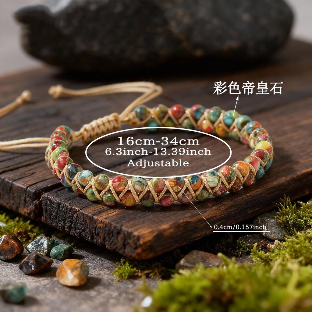 Boho Fußkettchen mit Naturstein für Damen Geflochtenes Seil Kaiserperlen Verstellbares Knöchelarmband Damen Sommer Strand Schmuck Geschenk