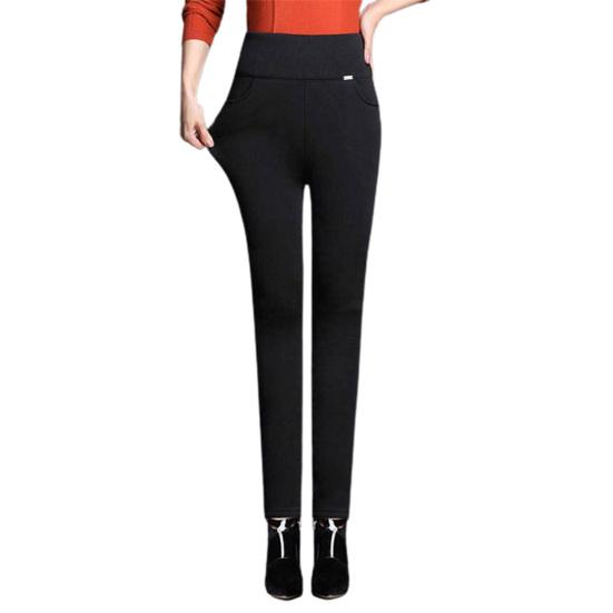 

Тонкие однотонные тонкие женские брюки с высокой талией, эластичные брюки-карандаш для повседневной носки 2XL чёрный