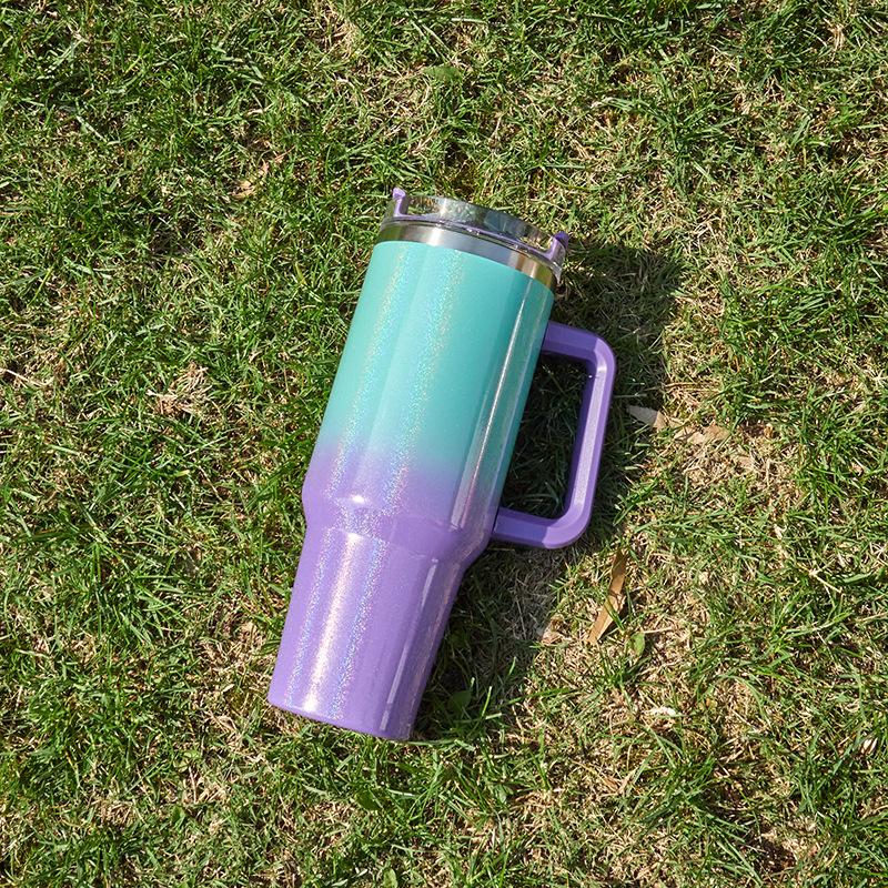 1pcs Smooth Flat Glass with Lid and Straw, 30-ounce /40-ounce Stainless Steel Kettle with Handle, Portable Water Cup.