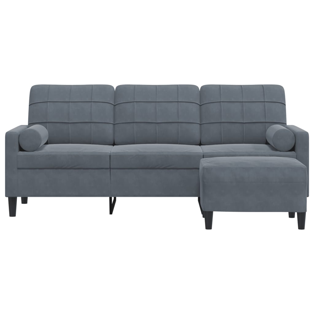 3 Seater Velvet Sofa with Footstool Dark Grey 180 Cm
