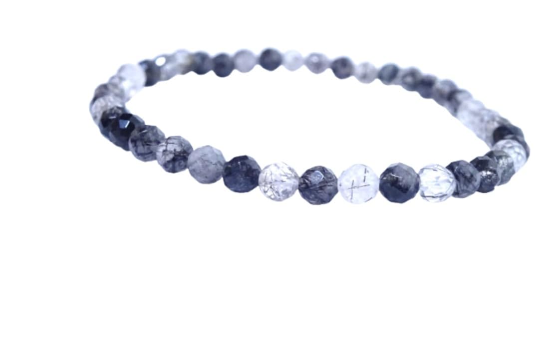 

stone for and Tourmaline Bracelet for Men and Women Natural Power Stone Black Tourmaline 4mm Round Cut 16cm Kanoishi [Guardian mind, body, healing] -