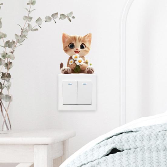 Removable Switch Sticker Cute Cartoon Cat Flower Light Switch Decal DIY Wall Art Sticker for Kids Room Living Room Office Home Decoration