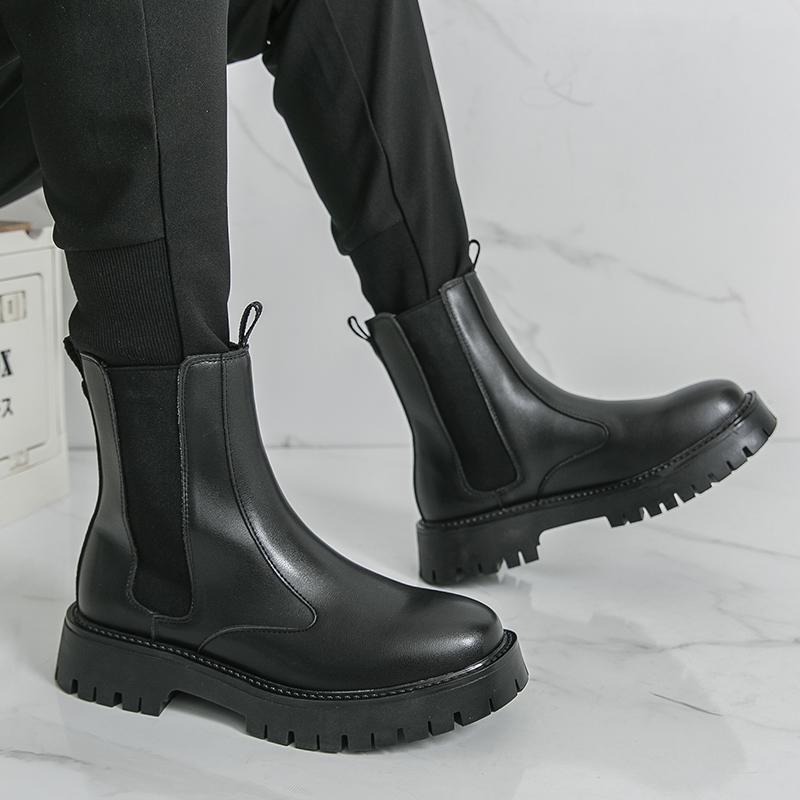 Fashion Classic Black Fashionable Men's Breathable Thick Soled High Top Boots for Autumn New Men's Comfortable Chelsea Outdoor Boots