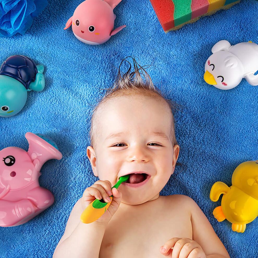 Bath Toys for Toddlers 4 Pack Battery Windup Floating Set with QuickDry Mesh Storage
